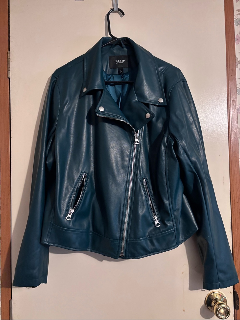 torrid Teal Faux Leather Moto Jacket with Silver Hardware